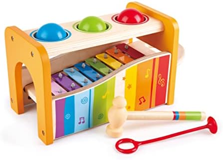 Hape Pound & Tap Bench with Slide Out Xylophone - Award Winning Durable Wooden Musical Pounding Toy for Toddlers,Yellow