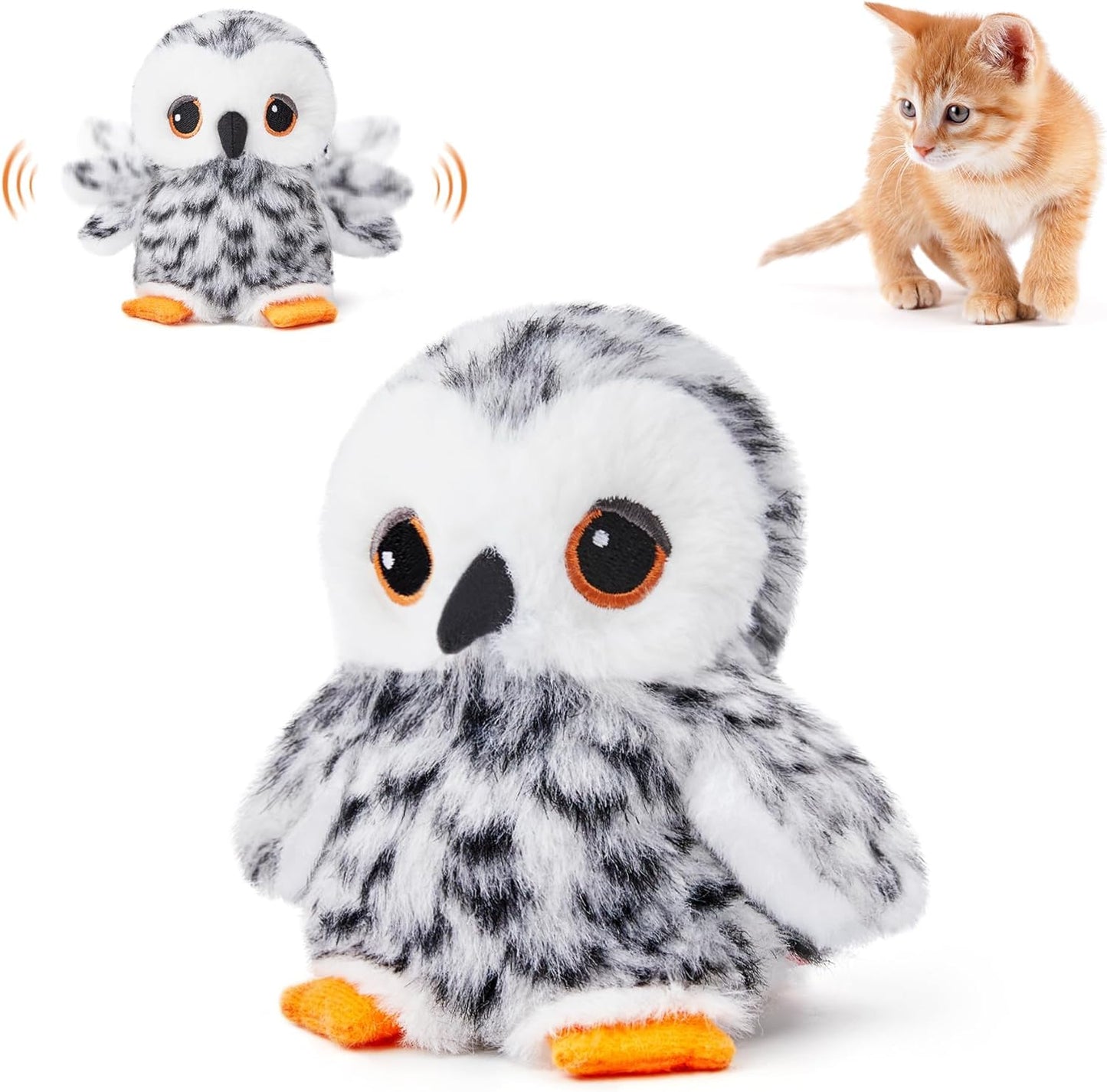 Potaroma Flapping Snowy Owl Cat Toys, Lifelike Bird Chirp, Rechargeable Owl Touch Activated Kitten Toy, Interactive Catnip Kicker Exercise Toys 4.0" for All Breeds