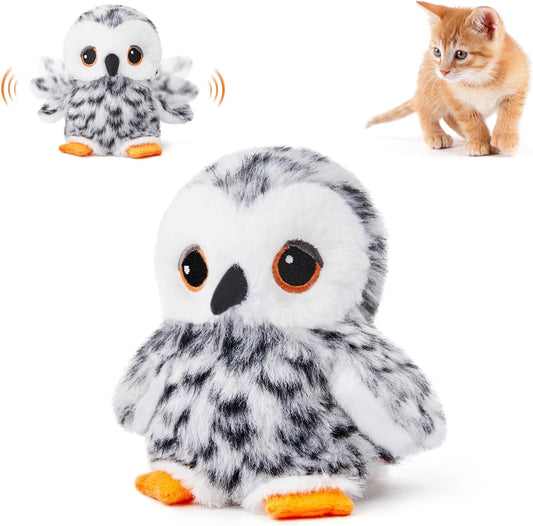 Potaroma Flapping Snowy Owl Cat Toys, Lifelike Bird Chirp, Rechargeable Owl Touch Activated Kitten Toy, Interactive Catnip Kicker Exercise Toys 4.0" for All Breeds