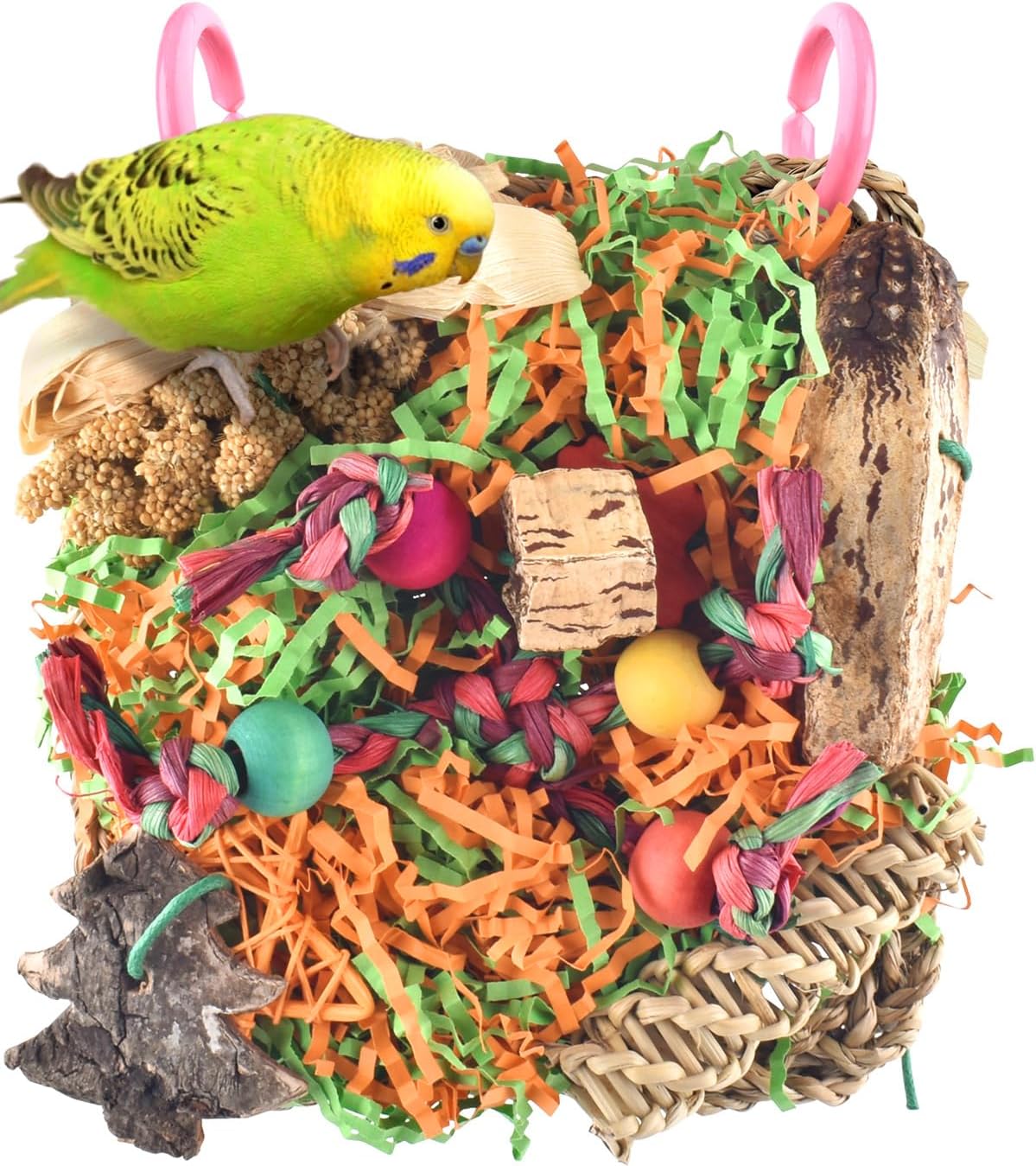 KATUMO Bird Toys, Conure Grass Mat Foraging Wall Toys Parrot Shredder Toys for Cockatiel, Conure, Lovebird, Budgie, Parakeet Small Medium Birds