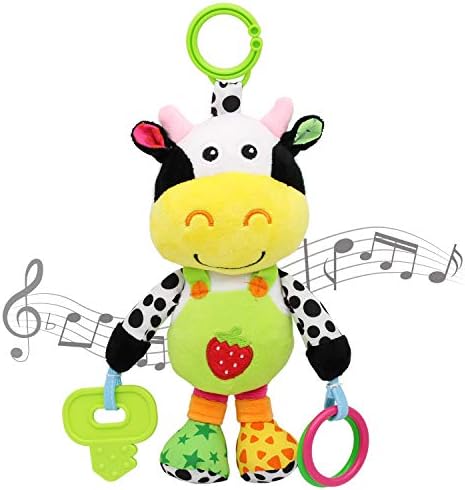 MARUMINE Baby Car Seat Toys with 24 Music and Teether (Cow)