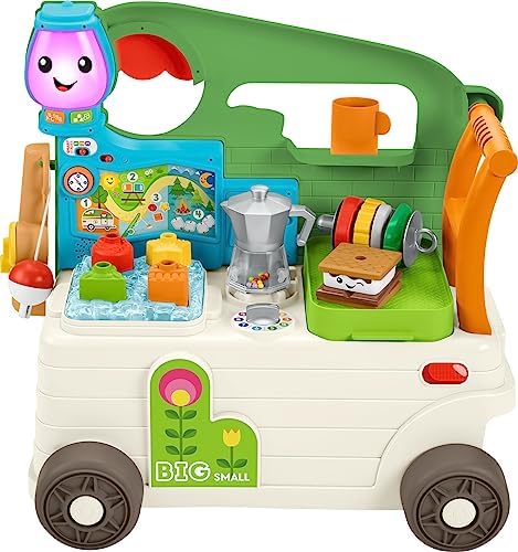 Fisher-Price Laugh & Learn Baby to Toddler Toy 3-in-1 On-the-Go Camper Walker & Activity Center with Smart Stages for Ages 9+ Months, Tan/Green (Amazon Exclusive)