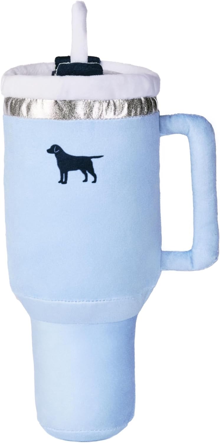 Pup Cup Tumbler Plush Dog Toy | Tumbler with Handle & Straw Dog Toy | Large Dog Toy Replica of Stainless Steel 30 oz Tumbler Cup (Chambray Blue)