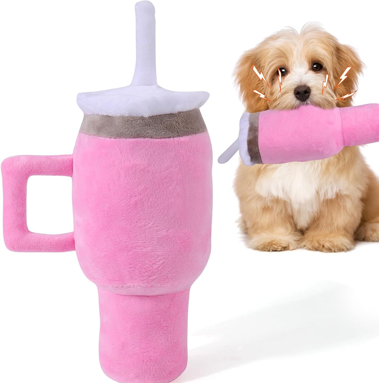 Mity rain Funny Tumbler with Handle Cup Dog Toys,Squeaky Dog Toys Interactive Fluff and Tuff Dog Toys for Small Dogs/Large Dogs/Medium Size Dog (1 Pink)