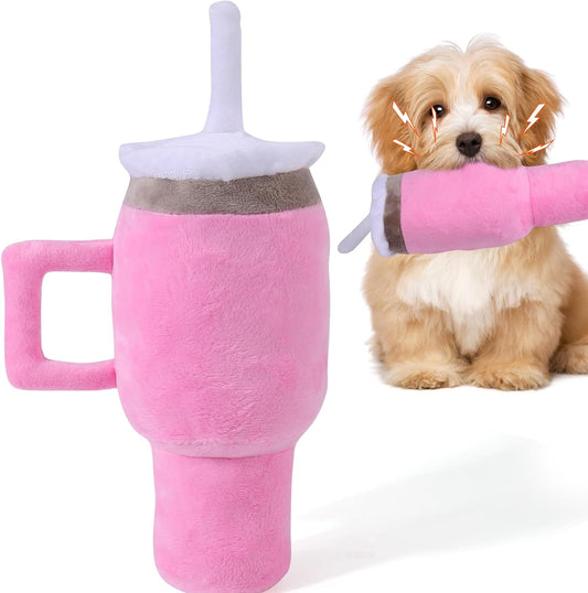 Mity rain Funny Tumbler with Handle Cup Dog Toys,Squeaky Dog Toys Interactive Fluff and Tuff Dog Toys for Small Dogs/Large Dogs/Medium Size Dog (1 Pink)