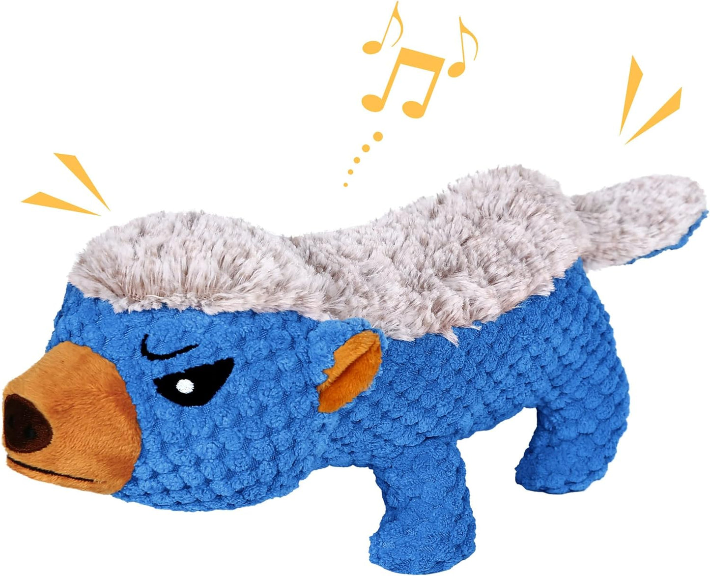 IOKHEIRA Dog Plush Toys for Aggressive Chewers, Indestructible Dog Squeaky Toys with Crinkle Paper, Durable Teething Chew Toys for Medium and Large Breed (Blue, Honey Badger)
