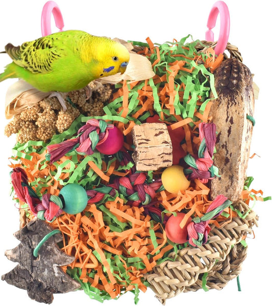 KATUMO Bird Toys, Conure Grass Mat Foraging Wall Toys Parrot Shredder Toys for Cockatiel, Conure, Lovebird, Budgie, Parakeet Small Medium Birds