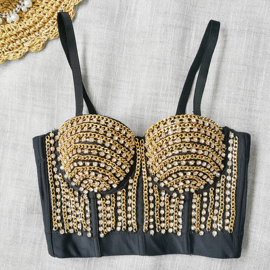 Rhinestone Streetwear Push Up Bustier Top